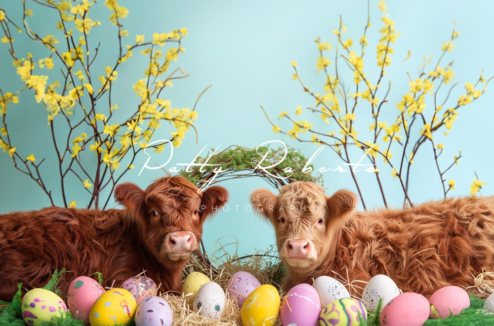 Kate Bright Highland Cows Easter ackdrop Designed by Patty Robertss - Kate Backdrop AU