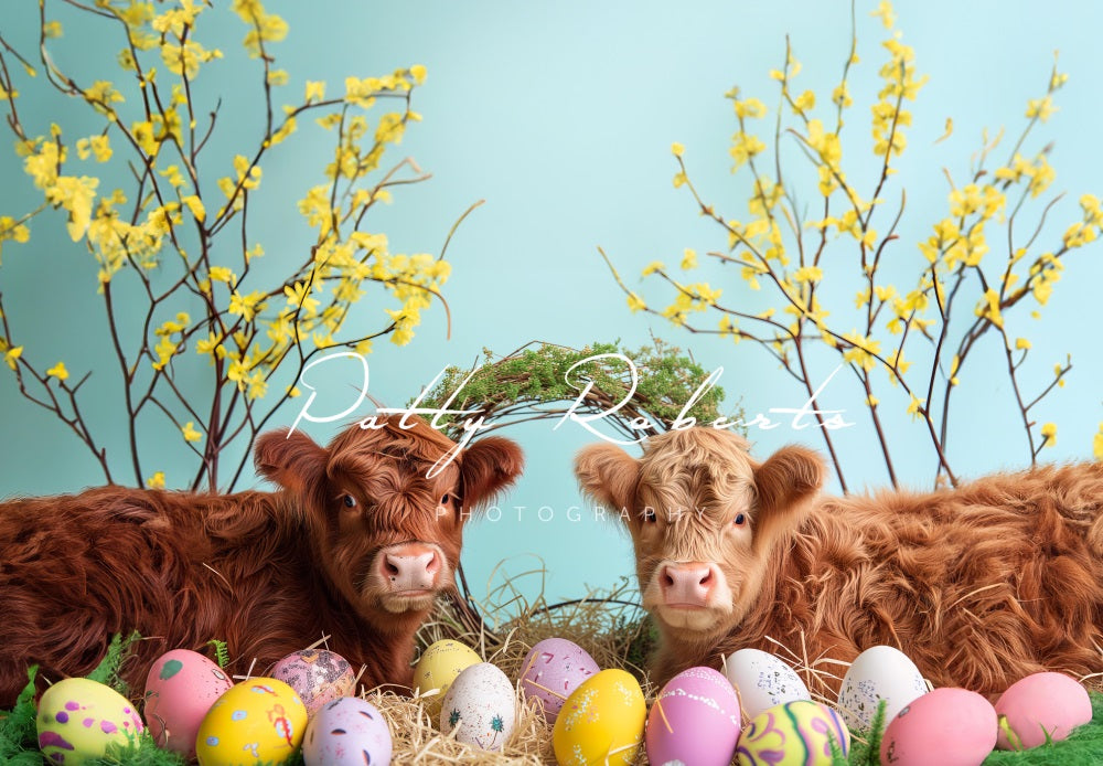 Kate Bright Highland Cows Easter ackdrop Designed by Patty Robertss - Kate Backdrop AU