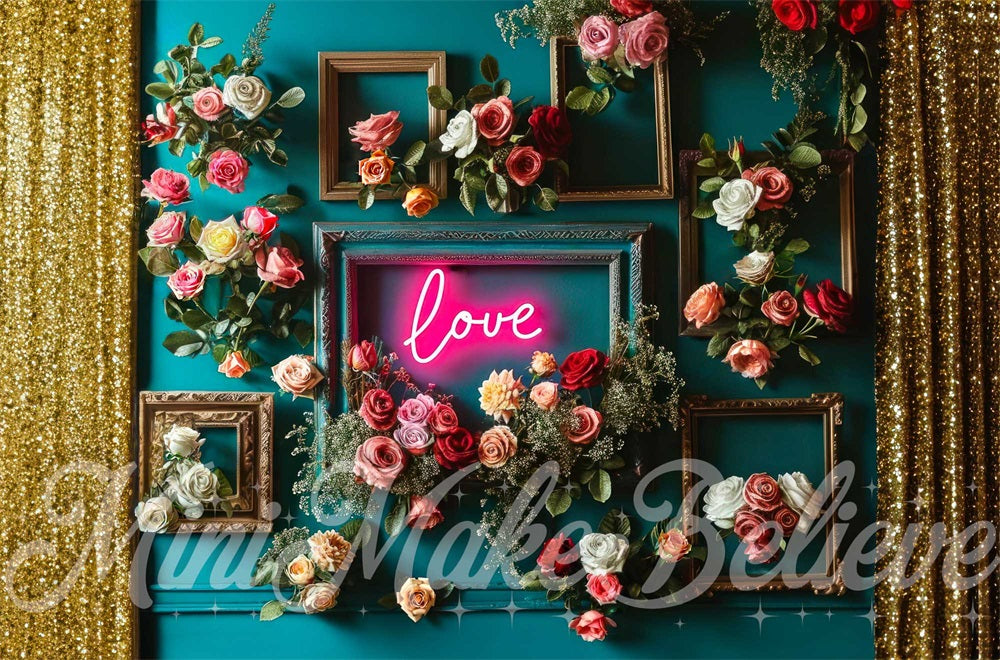 Kate Neon Pink Love Teal Wall Backdrop Designed by Mini MakeBelieve - Kate Backdrop AU