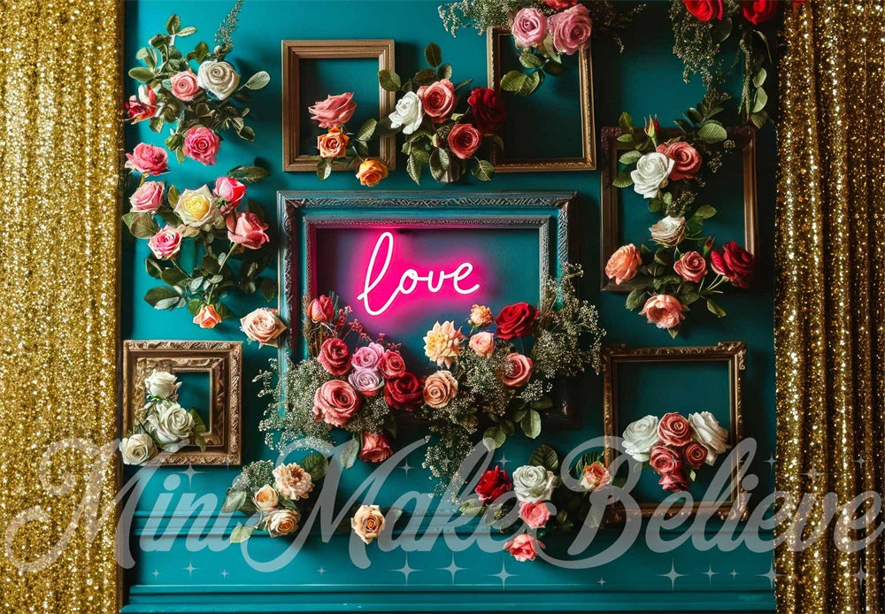 Kate Neon Pink Love Teal Wall Backdrop Designed by Mini MakeBelieve - Kate Backdrop AU