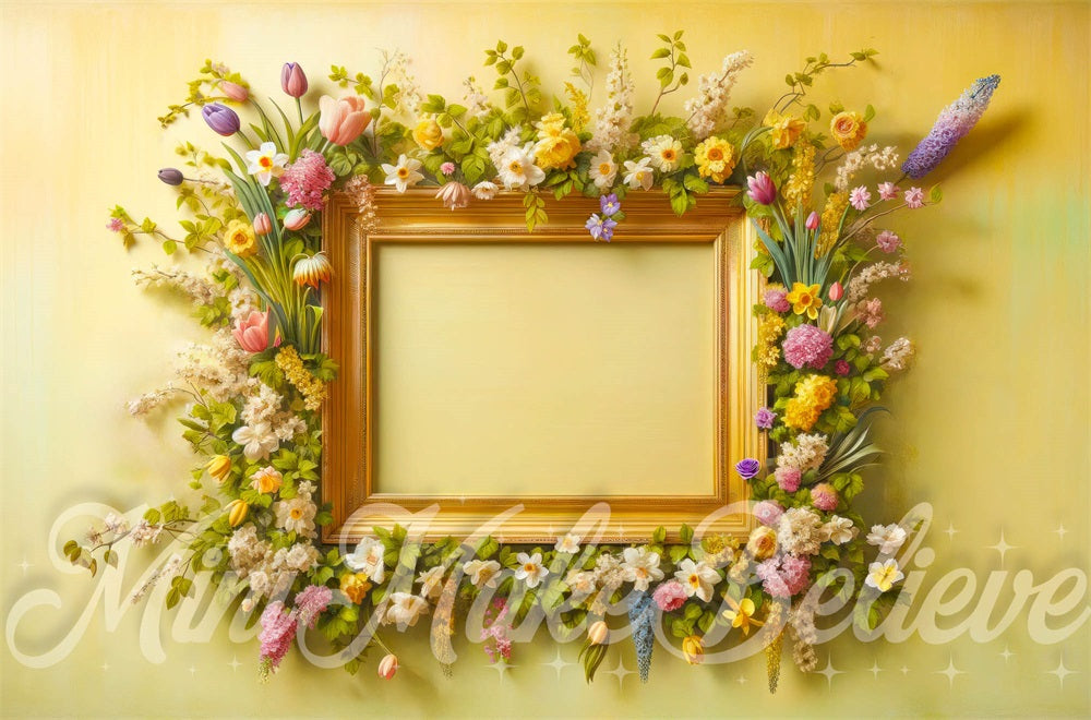 Kate Spring Floral Pastel Yellow Backdrop Designed by Mini MakeBelieve