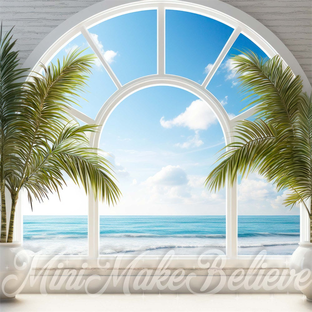 Kate Summer Beach Window Palm Trees Backdrop Designed by Mini MakeBelieve