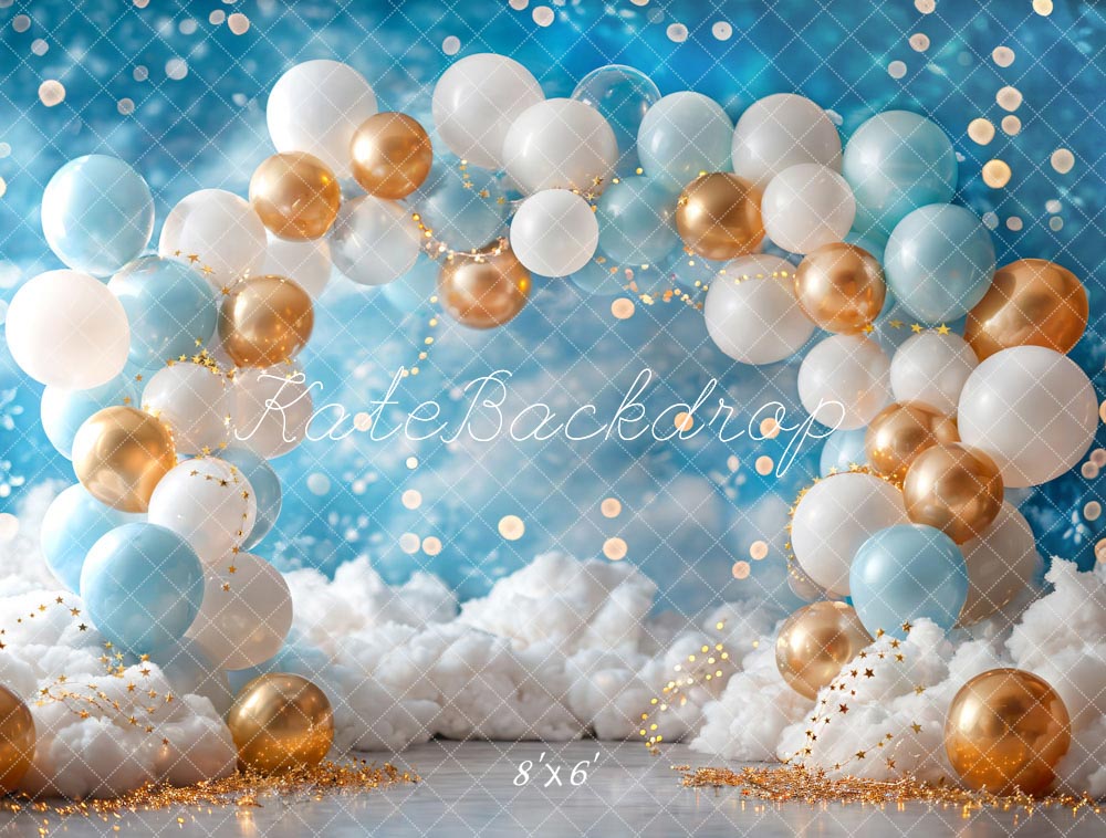 Kate Blue Gold Balloon Backdrop Birthday Cake Smash Designed by Emetselch - Kate Backdrop AU