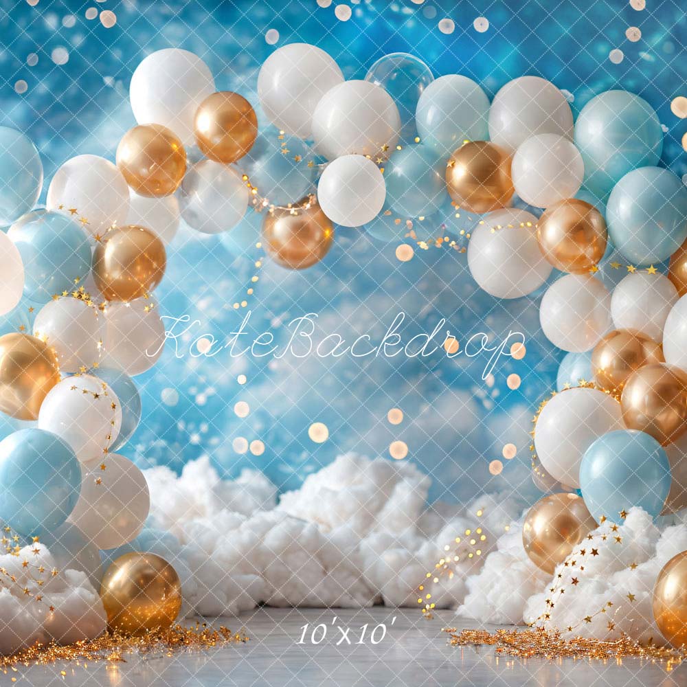 Kate Blue Gold Balloon Backdrop Birthday Cake Smash Designed by Emetselch - Kate Backdrop AU