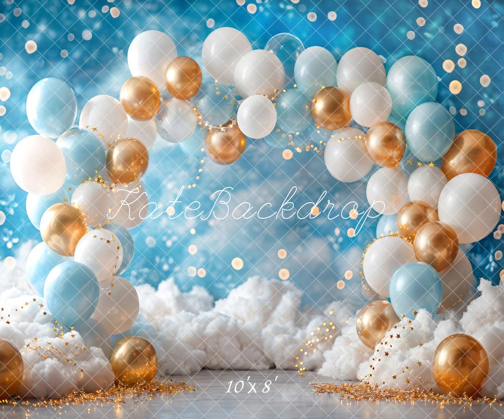 Kate Blue Gold Balloon Backdrop Birthday Cake Smash Designed by Emetselch - Kate Backdrop AU