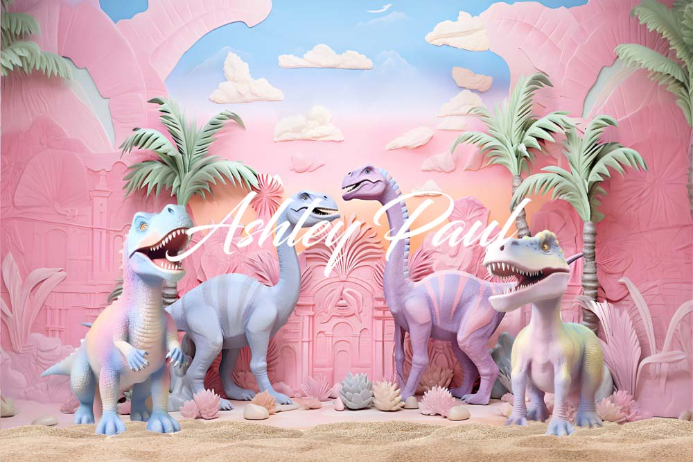 Kate Pink Dinosaur Park Backdrop Cake Smash Designed by Ashley Paul