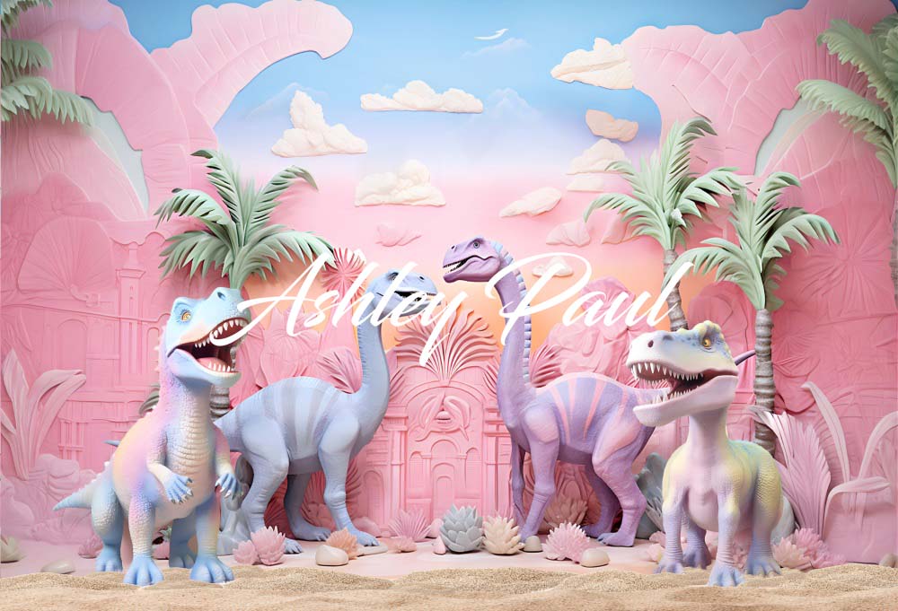 Kate Pink Dinosaur Park Backdrop Cake Smash Designed by Ashley Paul