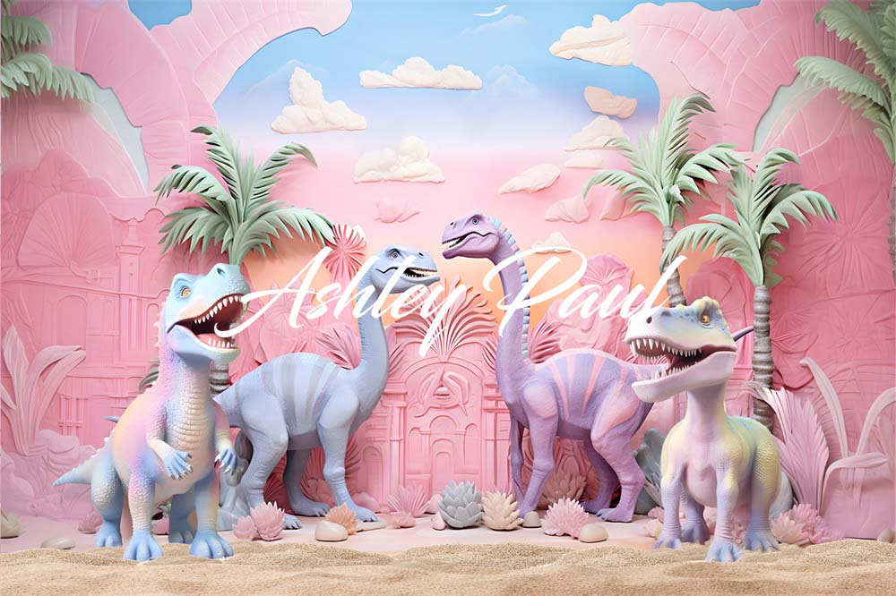 Kate Pink Dinosaur Park Backdrop Cake Smash Designed by Ashley Paul