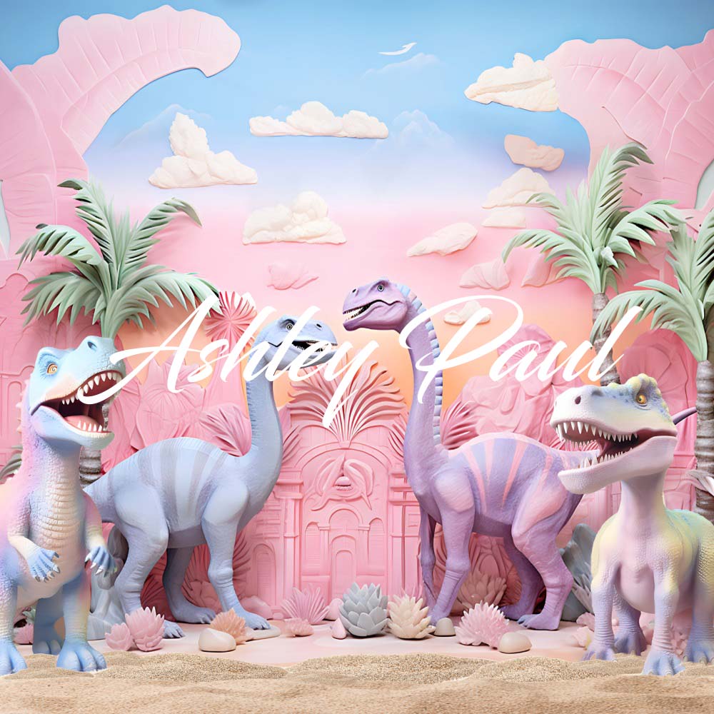 Kate Pink Dinosaur Park Backdrop Cake Smash Designed by Ashley Paul