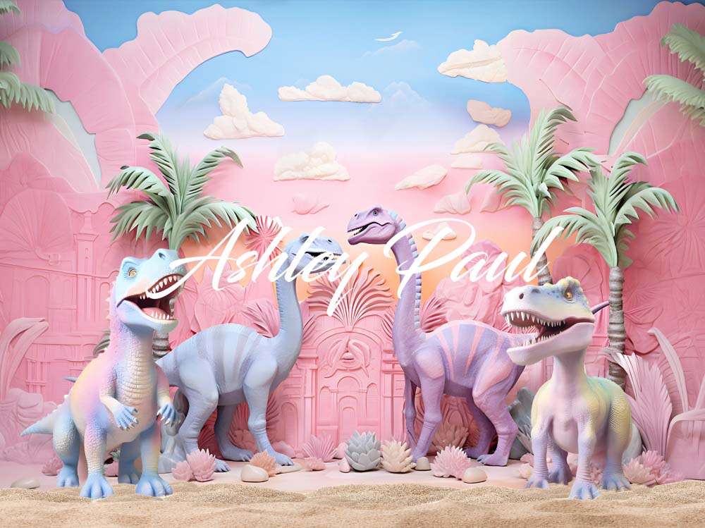 Kate Pink Dinosaur Park Backdrop Cake Smash Designed by Ashley Paul