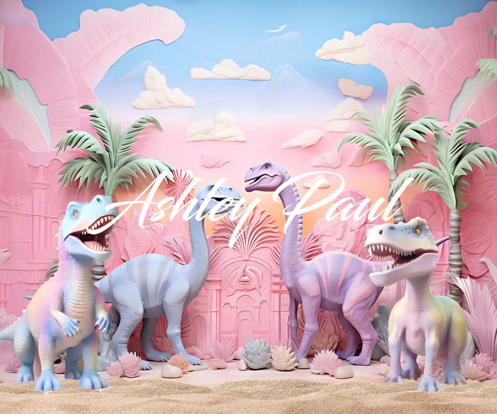 Kate Pink Dinosaur Park Backdrop Cake Smash Designed by Ashley Paul
