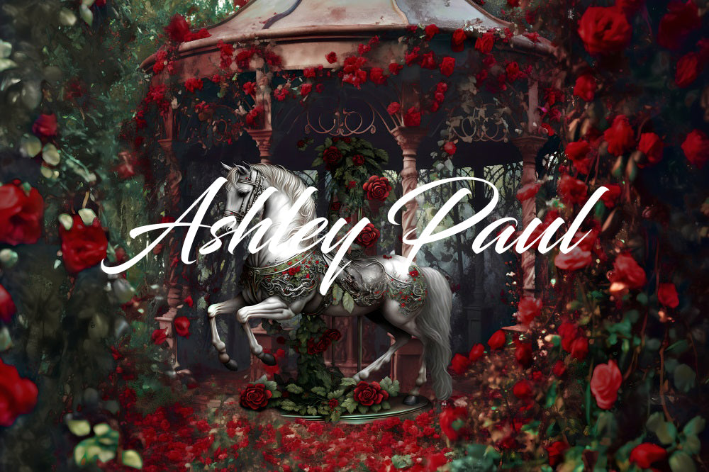 Kate Valentine's Day Rose Flower White Horse Backdrop Designed by Ashley Paul - Kate Backdrop AU