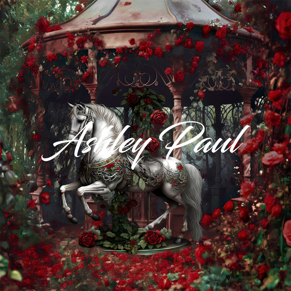 Kate Valentine's Day Rose Flower White Horse Backdrop Designed by Ashley Paul - Kate Backdrop AU