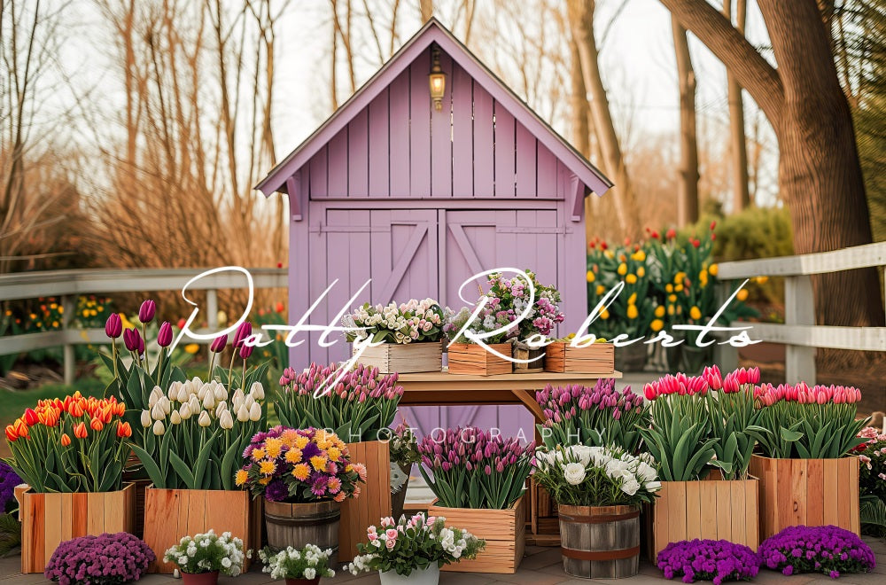 Kate Spring Greenhouse with Tulips Backdrop Designed by Patty Roberts