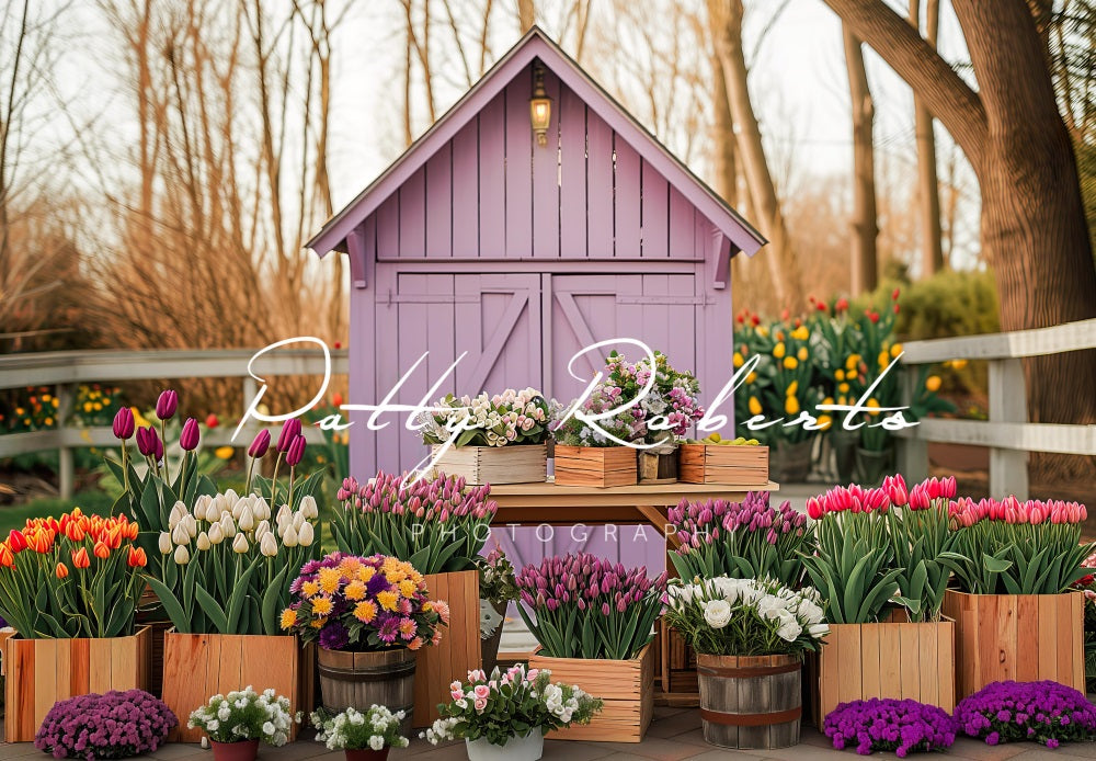 Kate Spring Greenhouse with Tulips Backdrop Designed by Patty Roberts