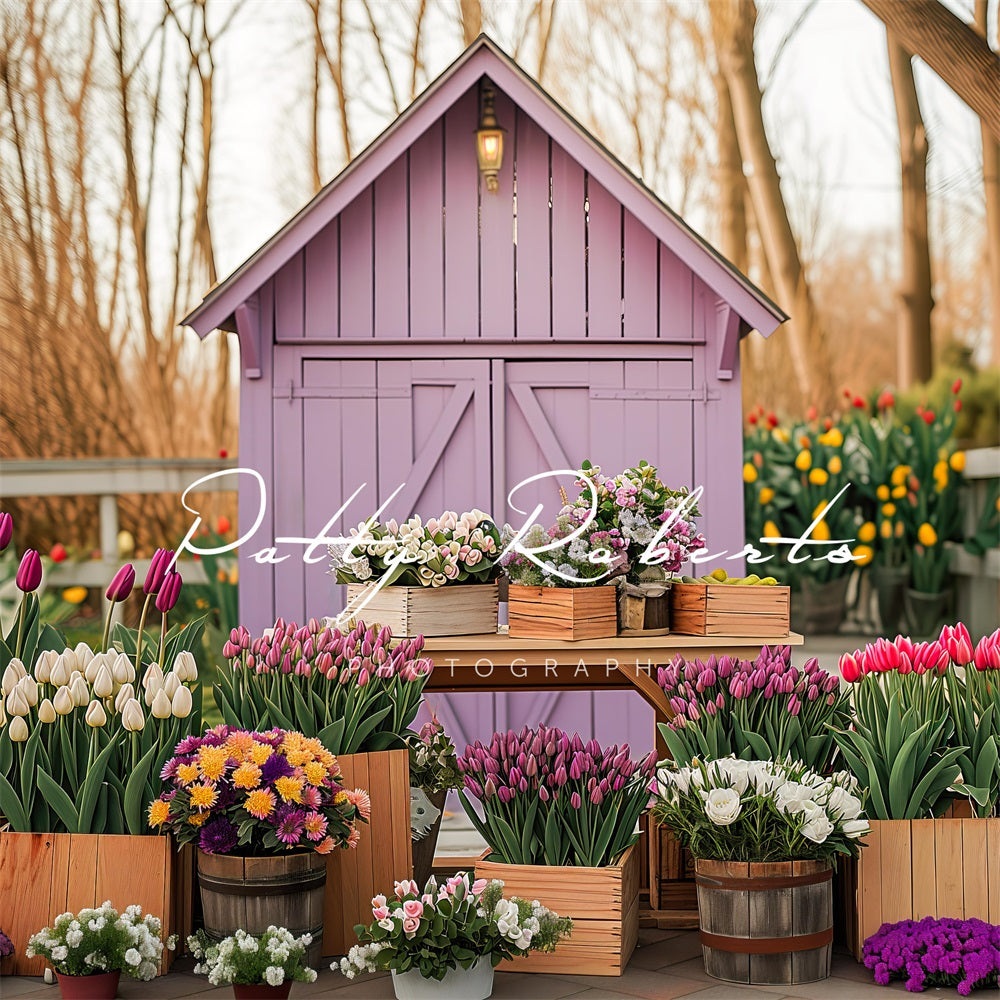 Kate Spring Greenhouse with Tulips Backdrop Designed by Patty Roberts