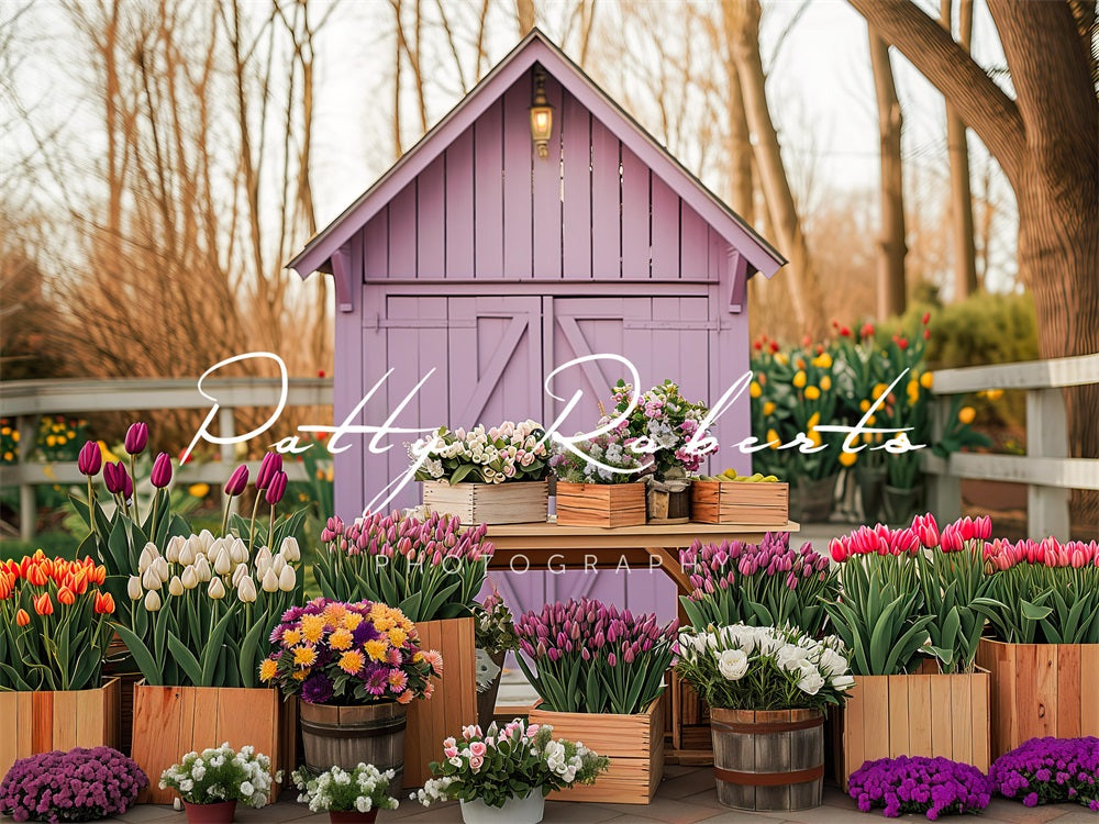 Kate Spring Greenhouse with Tulips Backdrop Designed by Patty Roberts