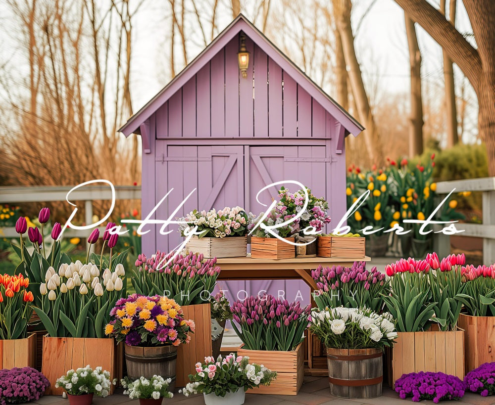 Kate Spring Greenhouse with Tulips Backdrop Designed by Patty Roberts