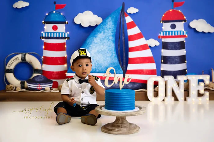 Kate Sail Away Cake Smash Backdrop Designed by Megan Leigh Photography