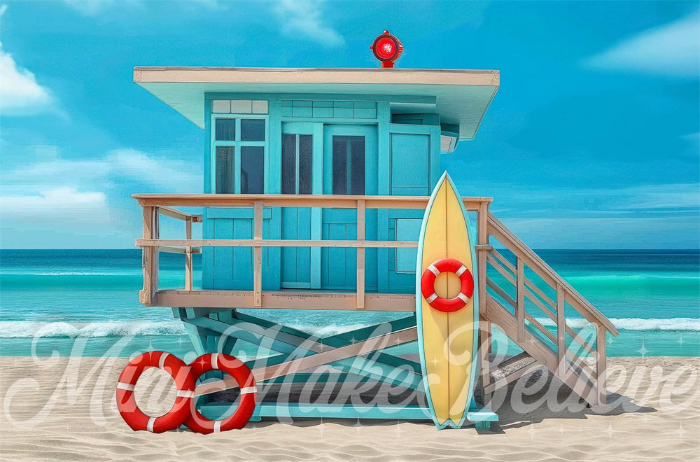 Kate Summer Beach Blue House Lifeguard Backdrop Designed by Mini MakeBelieve