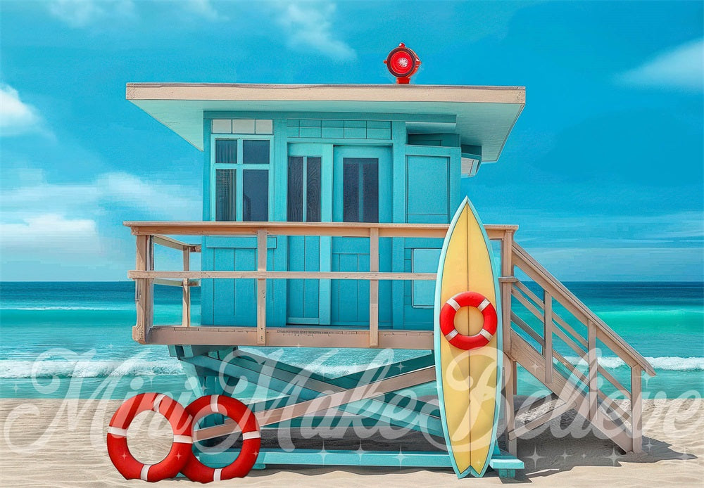 Kate Summer Beach Blue House Lifeguard Backdrop Designed by Mini MakeBelieve