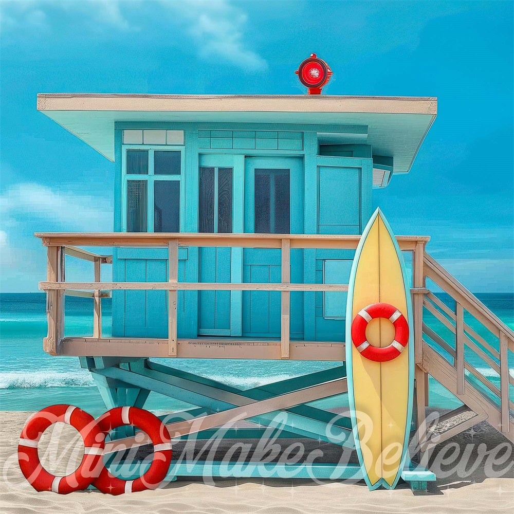 Kate Summer Beach Blue House Lifeguard Backdrop Designed by Mini MakeBelieve