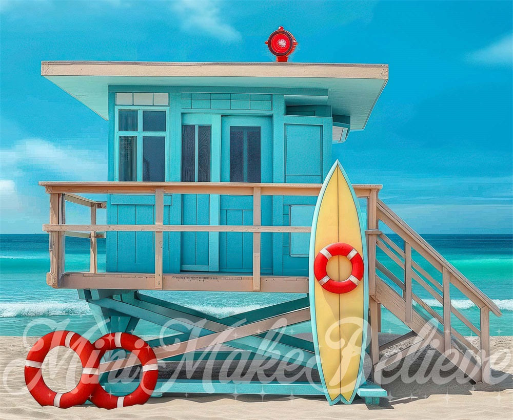 Kate Summer Beach Blue House Lifeguard Backdrop Designed by Mini MakeBelieve