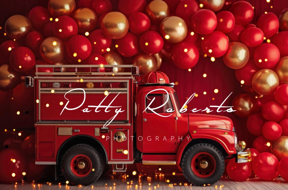Kate Red Smash Cake Fire Truck Backdrop Designed by Patty Robertss - Kate Backdrop AU