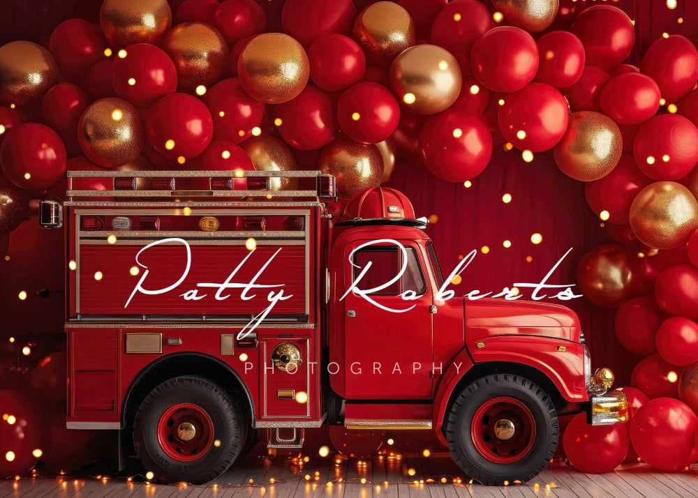 Kate Red Smash Cake Fire Truck Backdrop Designed by Patty Robertss - Kate Backdrop AU