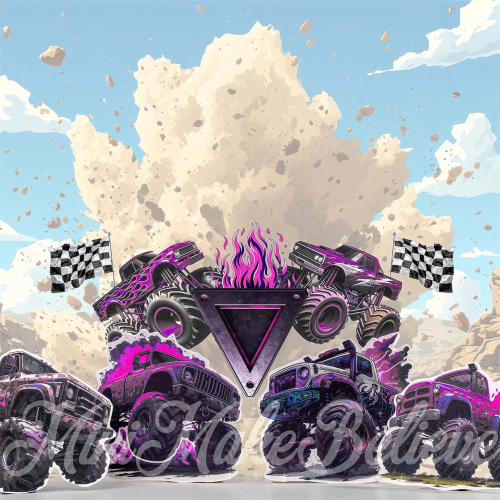 Kate Monster Truck Pink Purple Backdrop Designed by Mini MakeBelieve