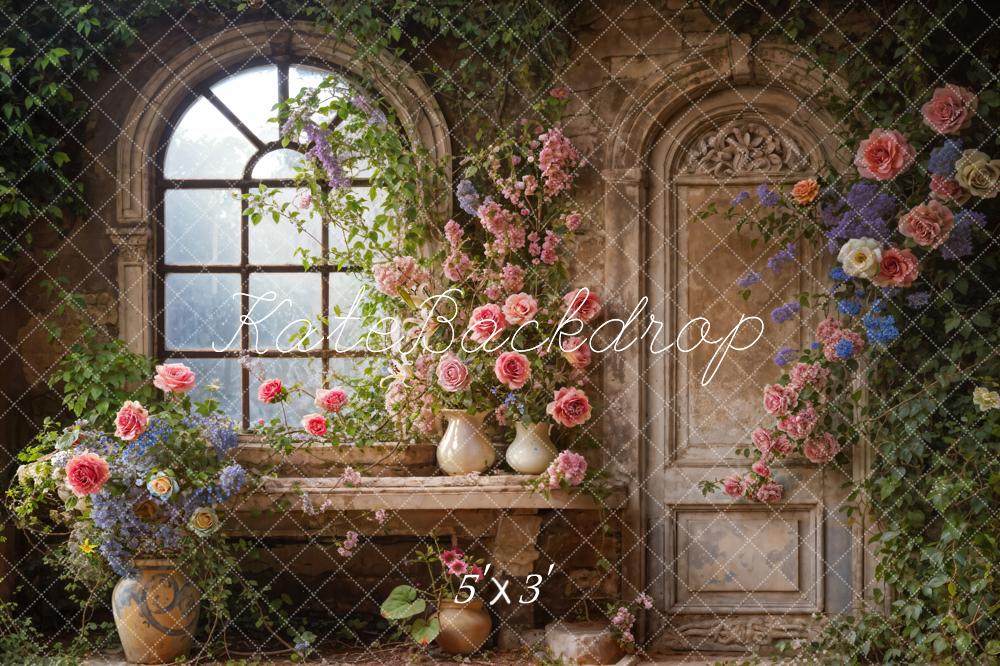 Kate Spring Arched Window Floral Room Backdrop Designed by Emetselch - Kate Backdrop AU