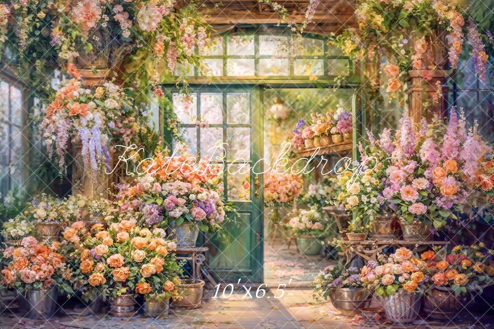 Kate Spring Colorful Backdrop Flowers and Plants Green Window Door Designed by GQ