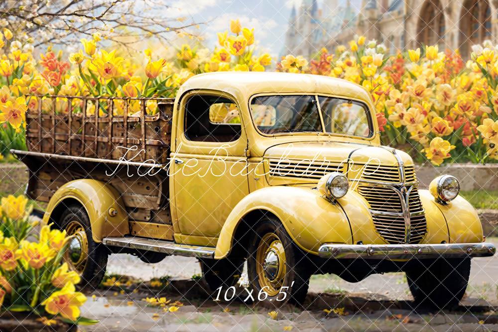 Kate Spring Yellow Truck Backdrop Designed by Emetselch - Kate Backdrop AU