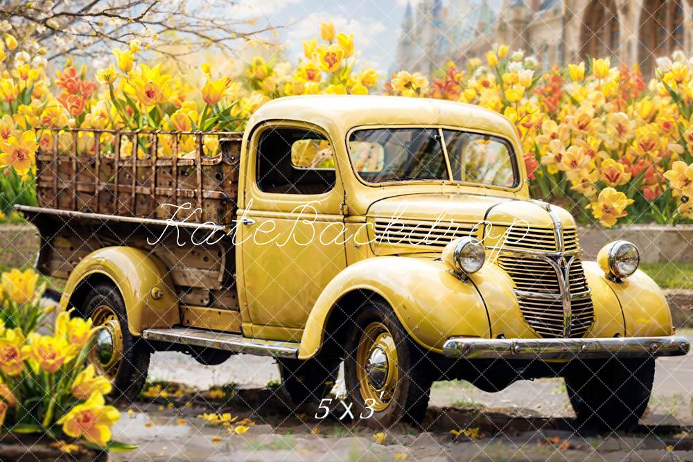 Kate Spring Yellow Truck Backdrop Designed by Emetselch - Kate Backdrop AU