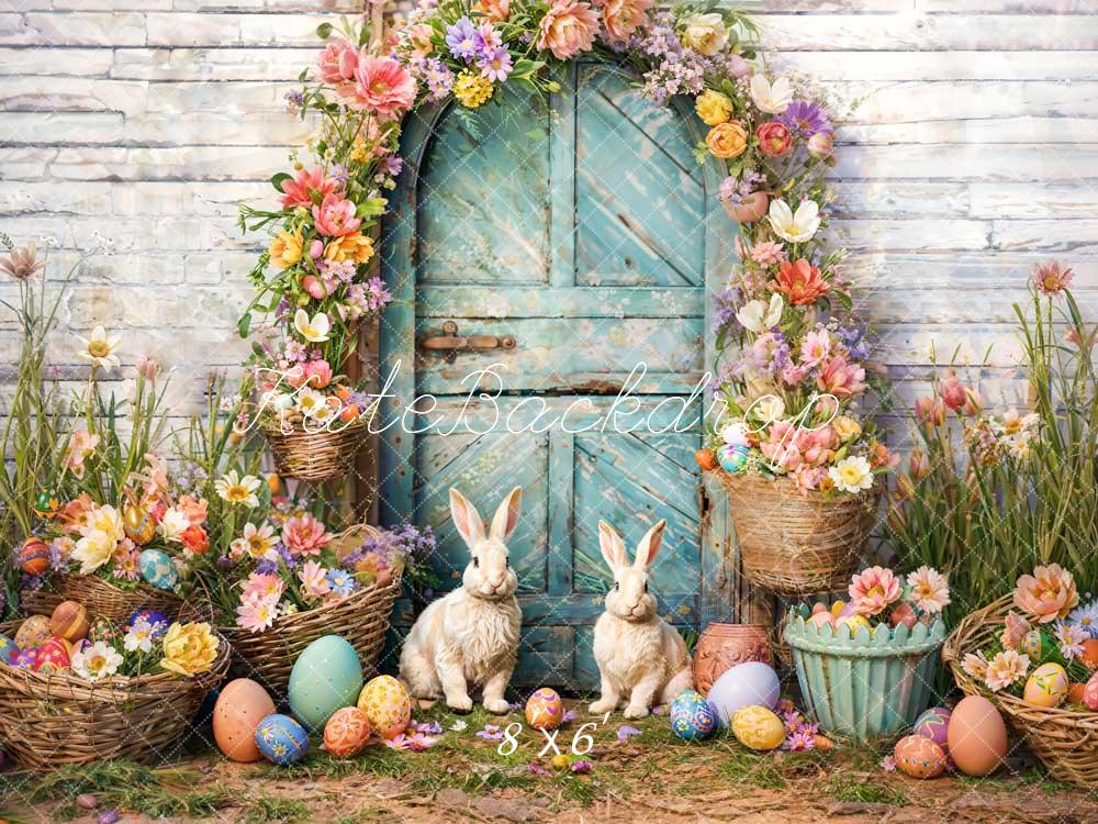 Kate Spring Easter Bunny Backdrop Flower Blue Arch Designed by Emetselch