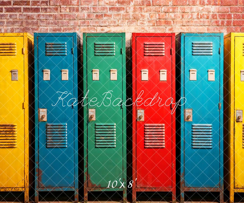 Kate Colorful School Gym Lockers Backdrop Designed by Emetselch - Kate Backdrop AU