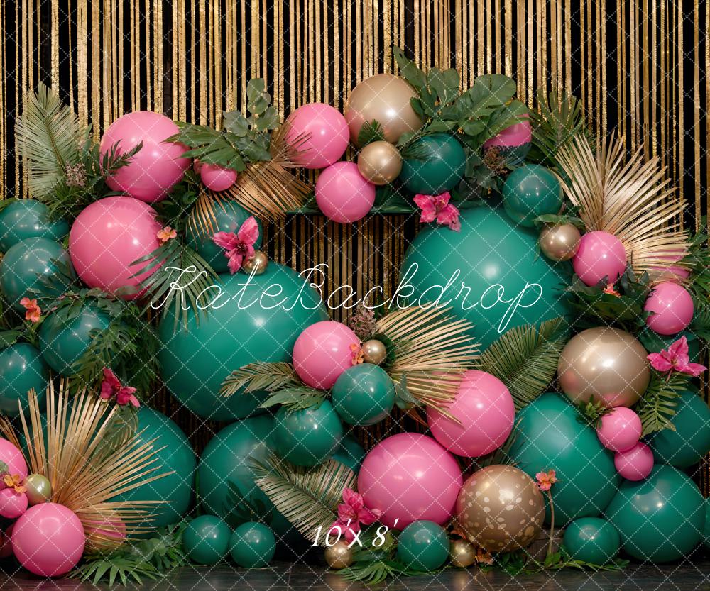 Kate Cake Smash Birthday Backdrop Green Pink Balloon Designed by Emetselch