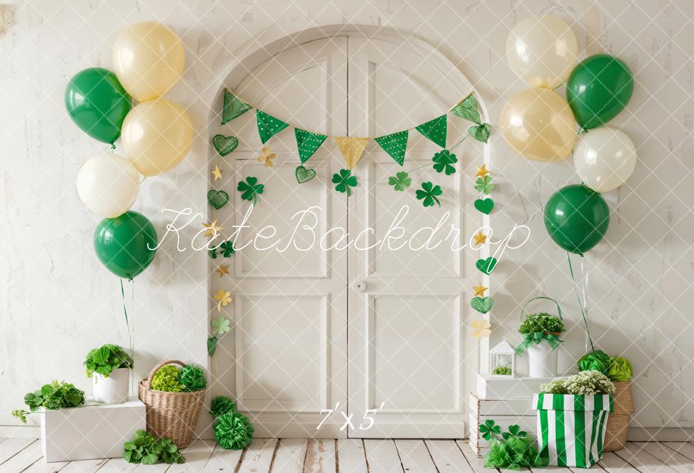Kate St. Patrick’s Day Backdrop Clover Balloon White Arch Door Designed by Emetselch - Kate Backdrop AU