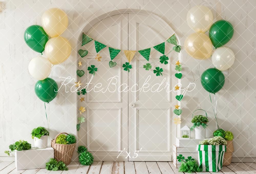 Kate St. Patrick’s Day Backdrop Clover Balloon White Arch Door Designed by Emetselch