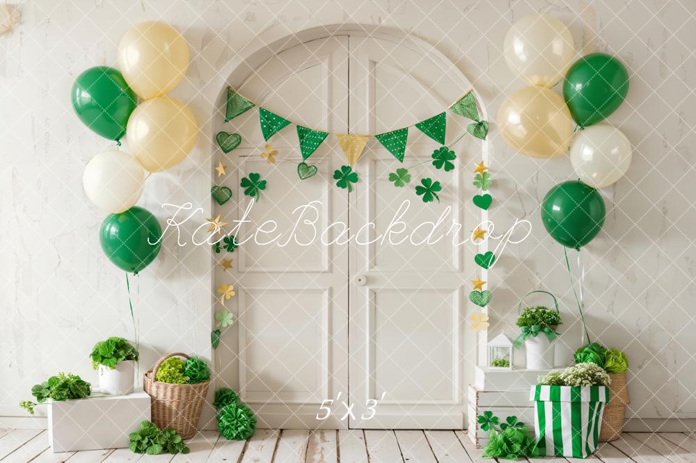 Kate St. Patrick’s Day Backdrop Clover Balloon White Arch Door Designed by Emetselch - Kate Backdrop AU
