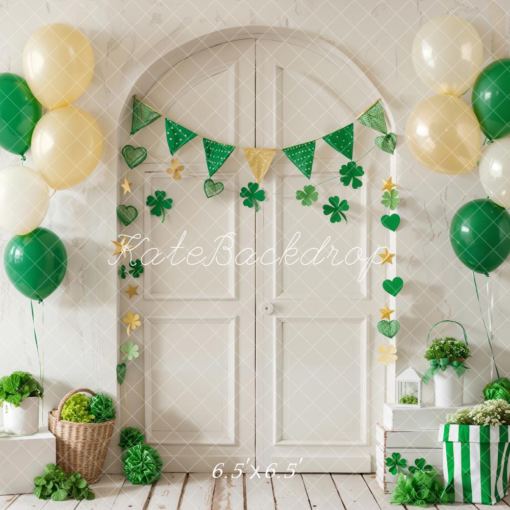 Kate St. Patrick’s Day Backdrop Clover Balloon White Arch Door Designed by Emetselch - Kate Backdrop AU