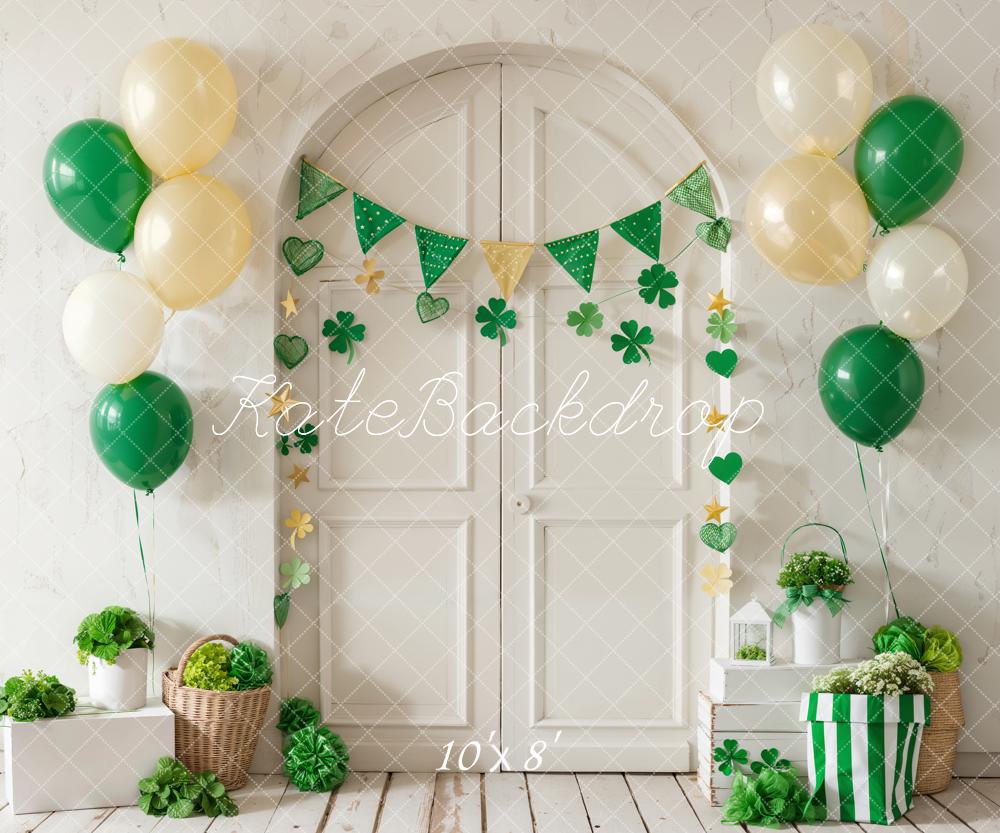 Kate St. Patrick’s Day Backdrop Clover Balloon White Arch Door Designed by Emetselch - Kate Backdrop AU