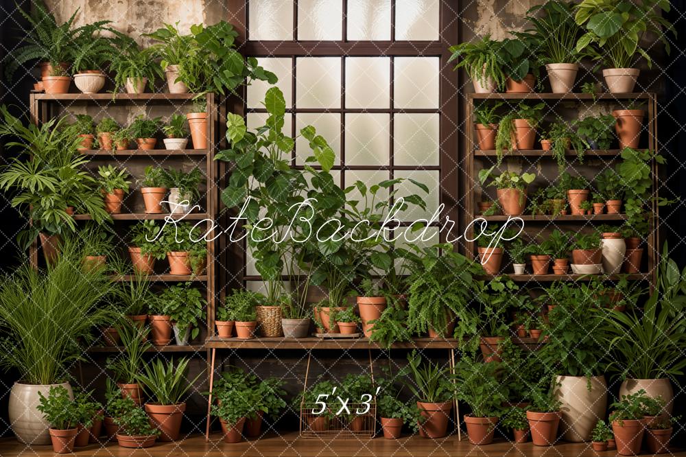 Kate Spring Green Plants Window Backdrop Designed by Emetselch