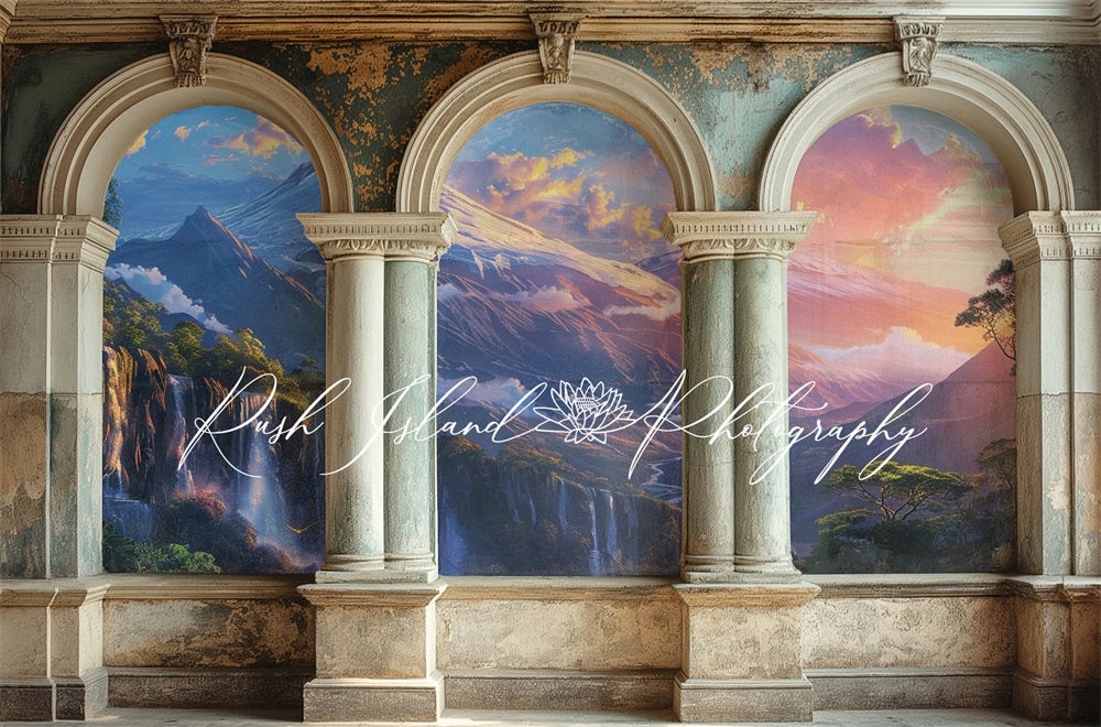 Kate Retro Painted Mountain Arched Backdrop Designed by Laura Bybee - Kate Backdrop AU