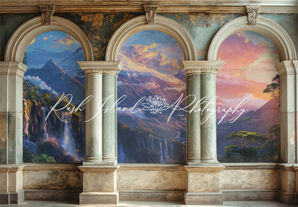 Kate Retro Painted Mountain Arched Backdrop Designed by Laura Bybee - Kate Backdrop AU
