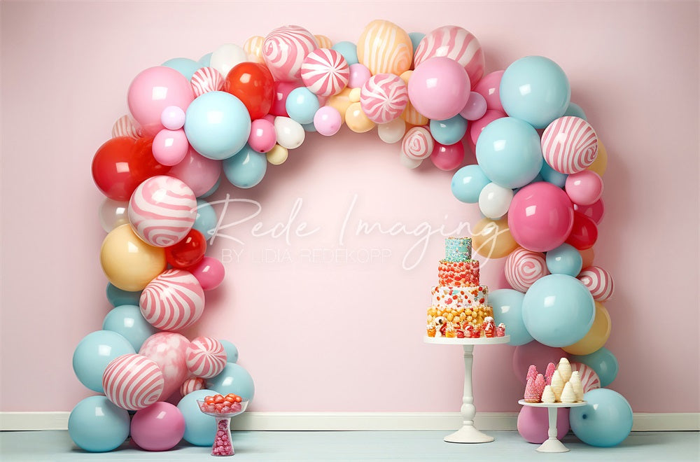 Kate Cake Smash Backdrop Candycane Balloons Arch Designed by Lidia Redekopp