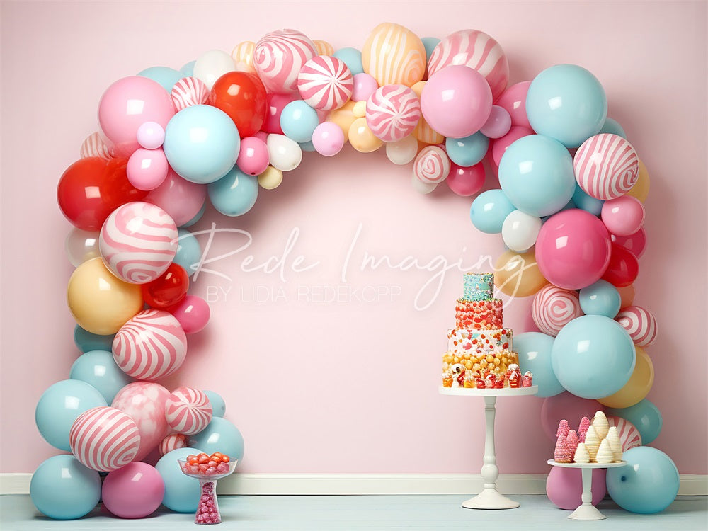 Kate Cake Smash Backdrop Candycane Balloons Arch Designed by Lidia Redekopp