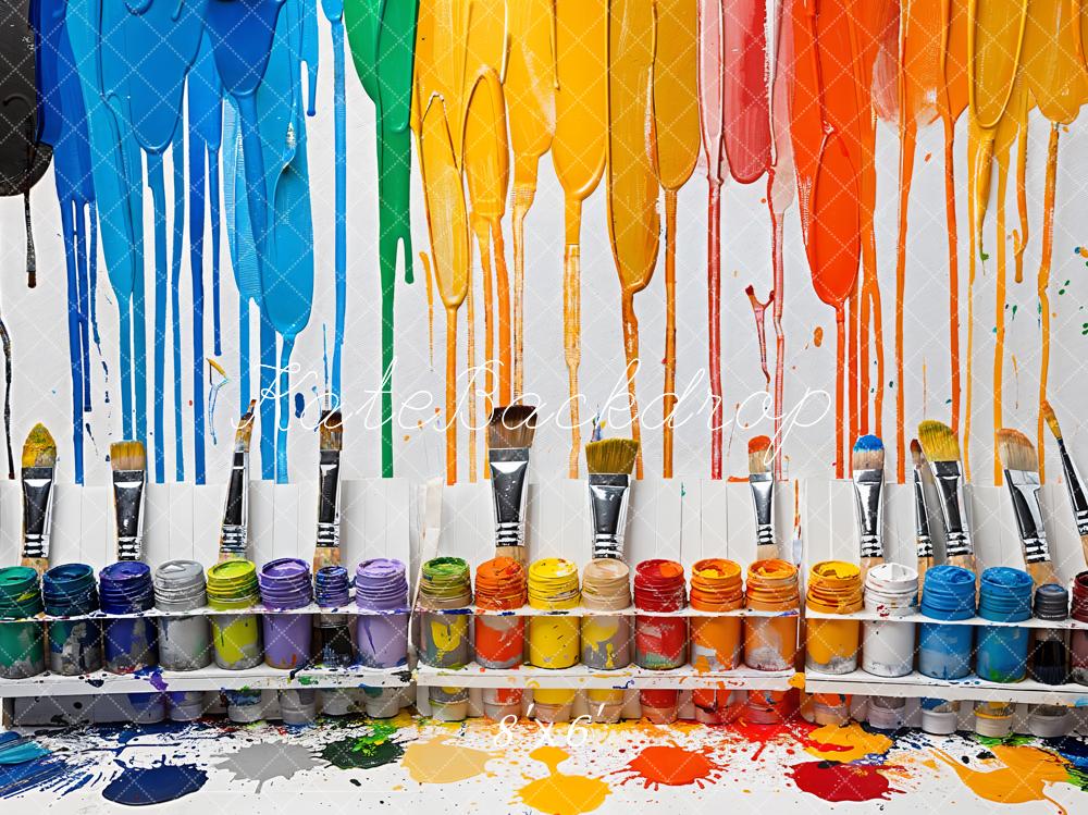 Kate Colorful Watercolor Tools Backdrop Back to School Designed by Emetselch - Kate Backdrop AU