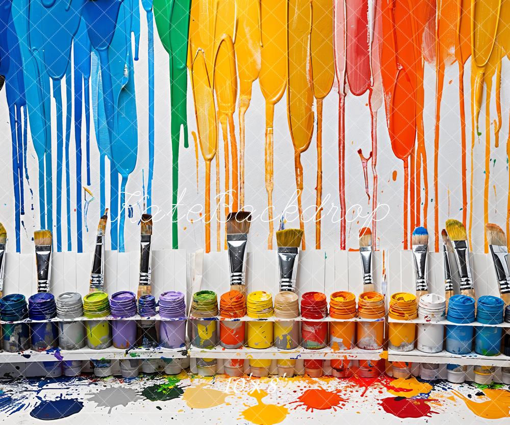 Kate Colorful Watercolor Tools Backdrop Back to School Designed by Emetselch - Kate Backdrop AU