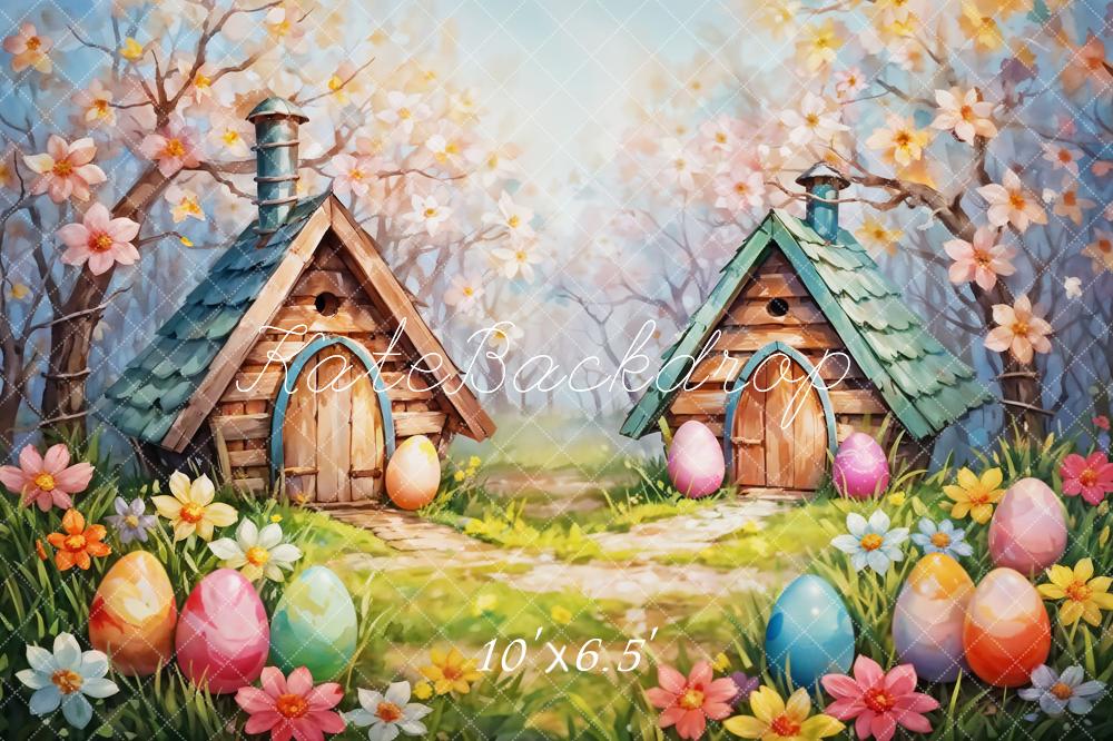 Kate Easter Egg Cabin Colorful Backdrop Designed by Emetselch